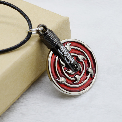 Ninja Necklace Anime Akatsuki Organization Wood Leaf Red Cloud Kunai Sharingan Three Rings Human Pillar Necklace Keychain