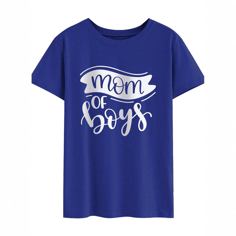 Mom of Boys Cross-Border New Model Cross-Border Amazon Aliexpress European and American Fashion Women's Cotton Short-Sleeved Printed T-Shirt Mom of Boys Cross-Border New Model Cross-Border Amazon Aliexpress European and American Fashion Women's Cotton Short-Sleeved Printed T-Shirt