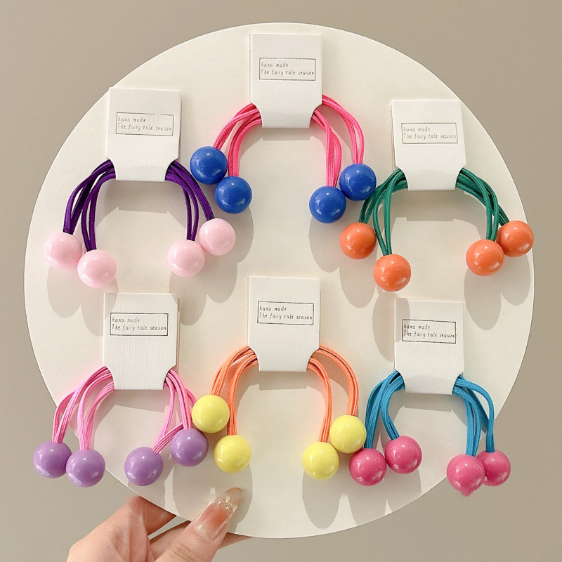 Cuerdas de cabeza de niños color caramelo doble anillo de cabello de cola de caballo larga cuerda de cabello bola de color tocado de cabello de niña