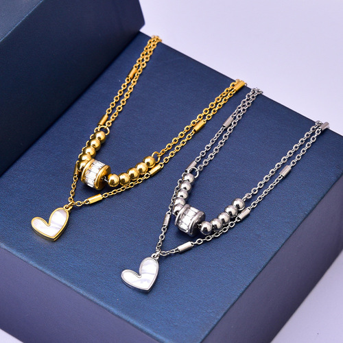 Fashion internet celebrity same style jewelry zircon transfer beads double layer love anklet shell small gold beads titanium steel color retention