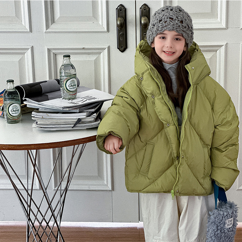 Children's down Jacket Girls' 2025 Autumn and Winter Jacket Warm Hooded Short Thickened Jacket New Bread Jacket
