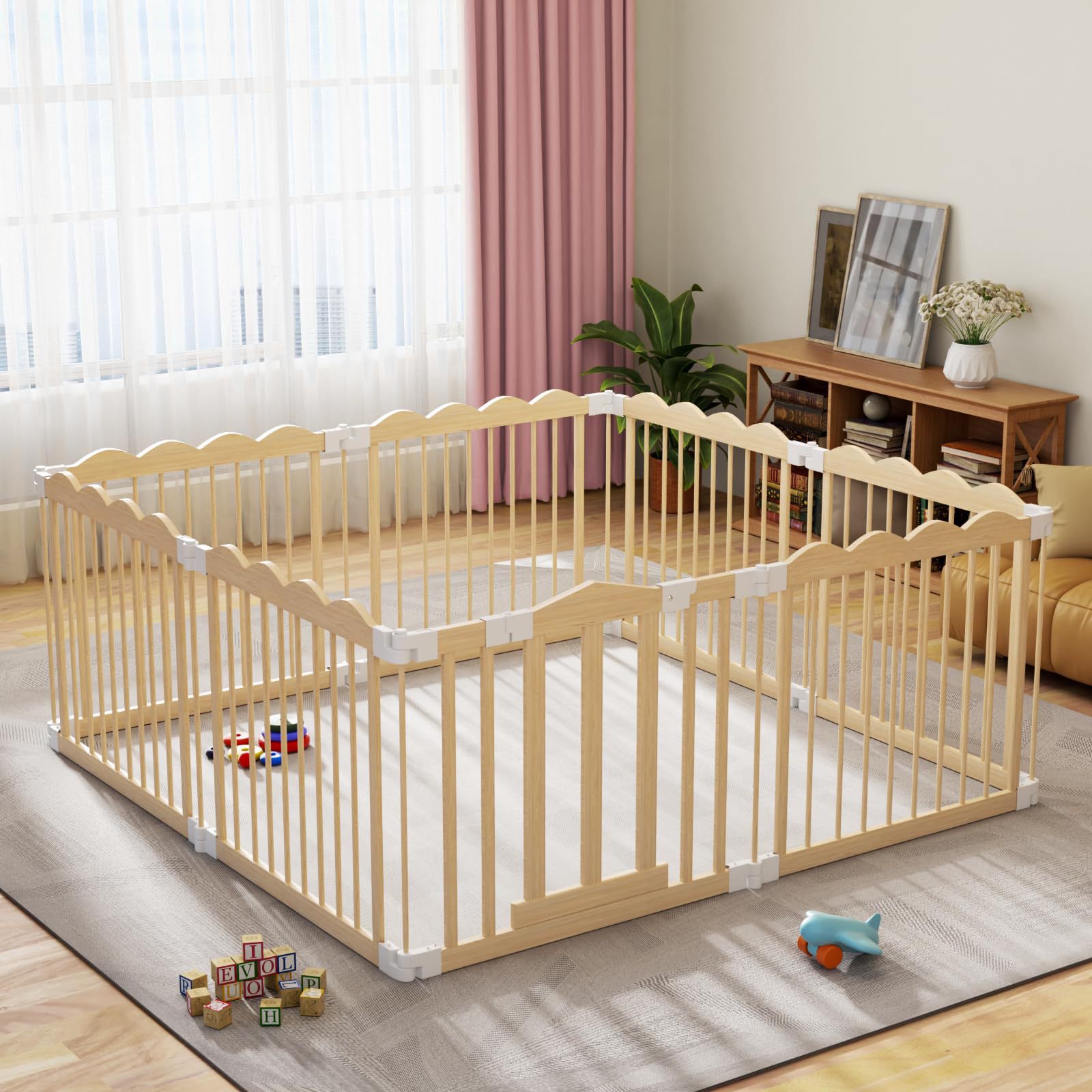 Home Foldable Wooden Children's Fence Living Room Solid Wood Toddler Play Fence Baby Safety Wooden Guardrail