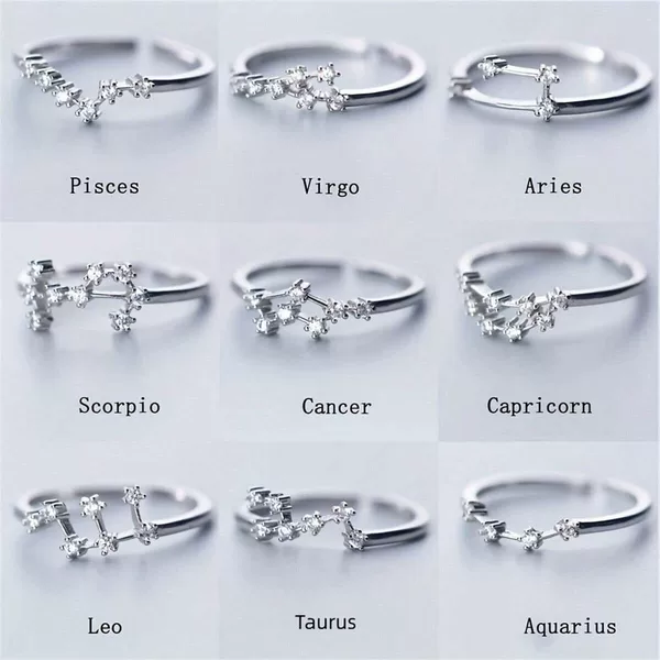 Cross-border exclusive supply constellation ring copper set zircon silver plated 12 constellation opening adjustable ring factory direct sales