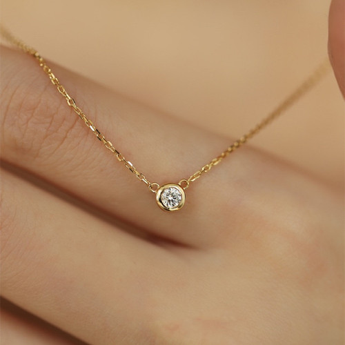 S925 sterling silver plated 14K gold single diamond necklace women's bubble diamond clavicle chain Japanese simple ins style high-end pendant