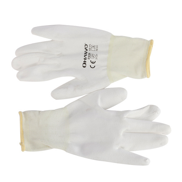 恒辉PE303涤纶PU涂掌手套13针HANVO浸胶手套耐磨防滑通用手套