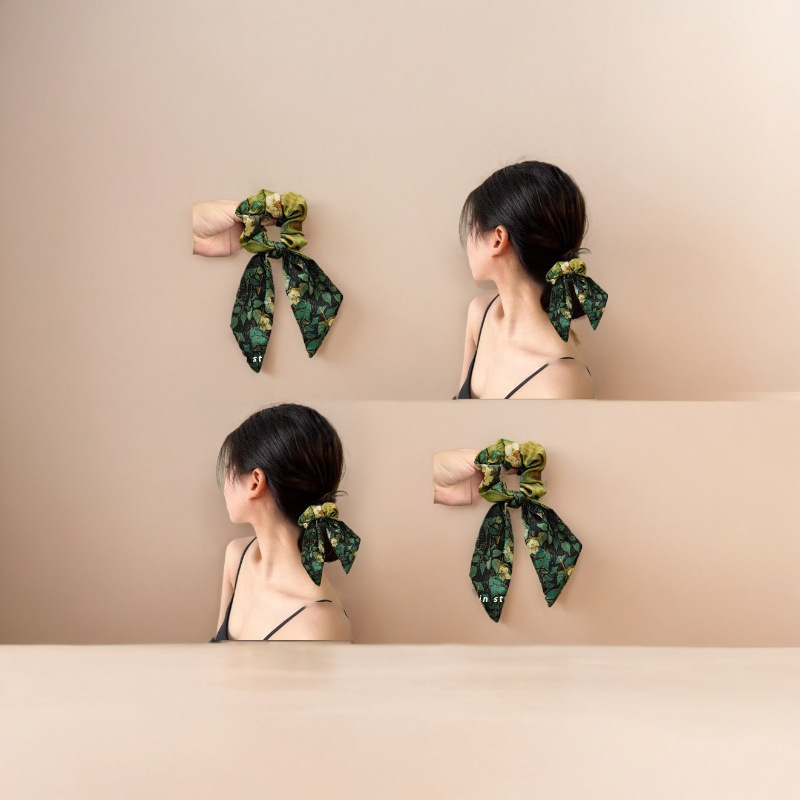 New Wild Rose Van Gogh Streamer Large Intestine Hair Ring Starry Sky Satin Oil Painting Hairband Headband Rubber Band Hair Rope Hair Accessories