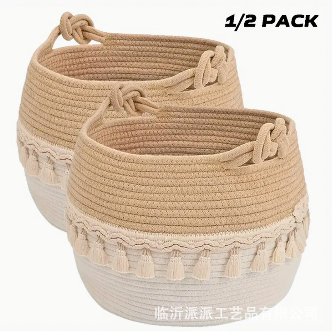 Cesta de almacenamiento de cuerda de algodón especial transfronteriza Cesta de almacenamiento de ropa plegable con manita Cesta de ropa sucia Cesta de flores decorativa