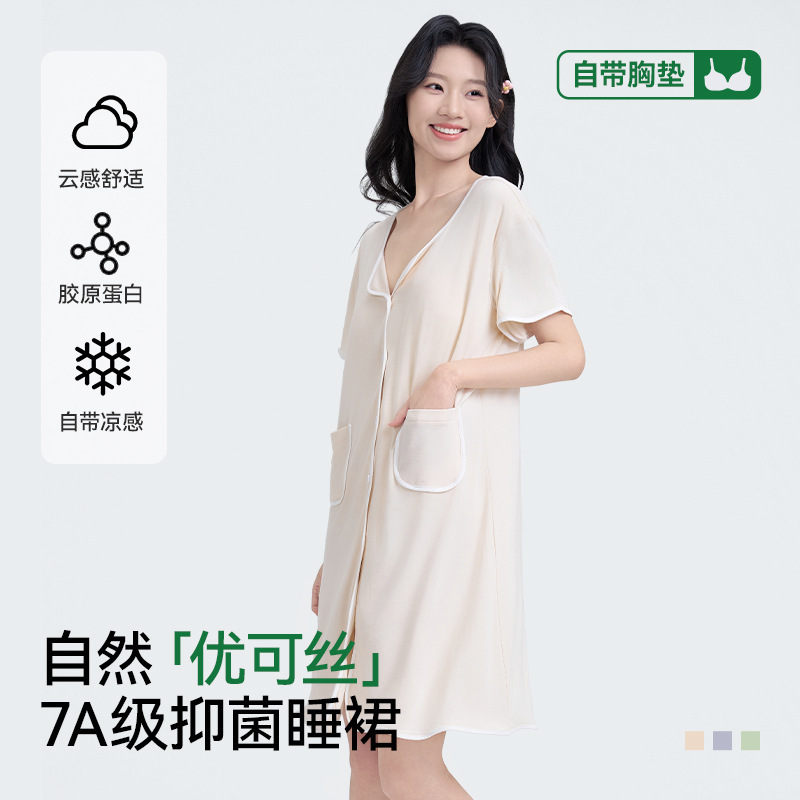 Nightdress Women's Pajamas Summer Short-sleeved Nightgown dress Ice Silk 2024 New Sexy Pregnant Women's plus size