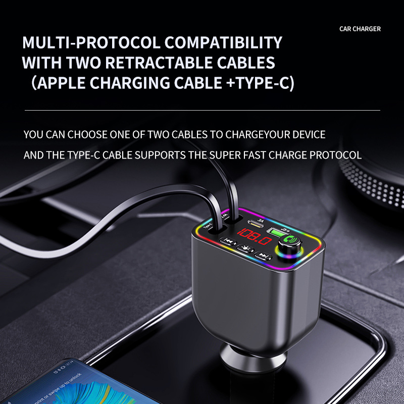 Multifunctional Car-Mounted Blue Mp Player Bluetooth + Charging + Fm Transmitter + Hands-Free Calling Cross-Border Manufacturer Supply