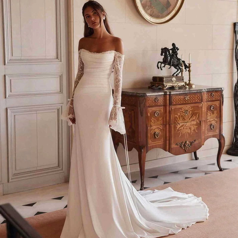Foreign Trade Strapless Evening Dress 2026 New Style Sexy Backless Graduation Ball Coming-Of-Age Ceremony Host Long-Sleeve Tulle Dress Foreign Trade Strapless Evening Dress 2026 New Style Sexy Backless Graduation Ball Coming-Of-Age Ceremony Host Long-Sleeve Tulle Dress