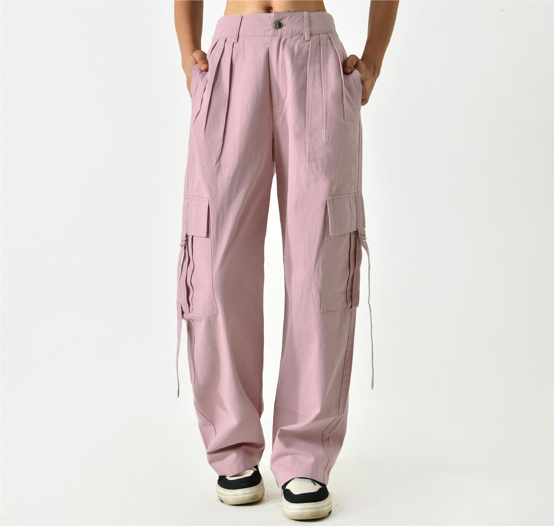 Pantalones de Trabajo Holgados para Mujer de Algodón, Corte Recto, Con Correas, para Estilo Urbano