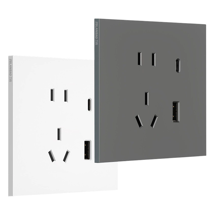 Оптовая продажа: Быстрое зарядное устройство 20 Вт с разъемом Apple Type-C, текстурой под кожу, ультратонким дизайном с пятью отверстиями и панелью с USB-зарядкой и выключателем переменного тока.