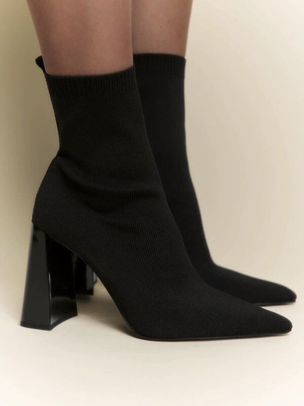 Pointed Toe Chunky Heel Stretch Boots Slim Boots for Women 2025 Autumn and Winter New Style Knitted Sock Boots Versatile Slimming Trendy Short Boots Pointed Toe Chunky Heel Stretch Boots Slim Boots for Women 2025 Autumn and Winter New Style Knitted Sock Boots Versatile Slimming Trendy Short Boots