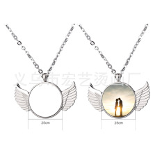 热升华欧美饰品扁项链热转印吊坠天使翅膀情侣情人节项坠