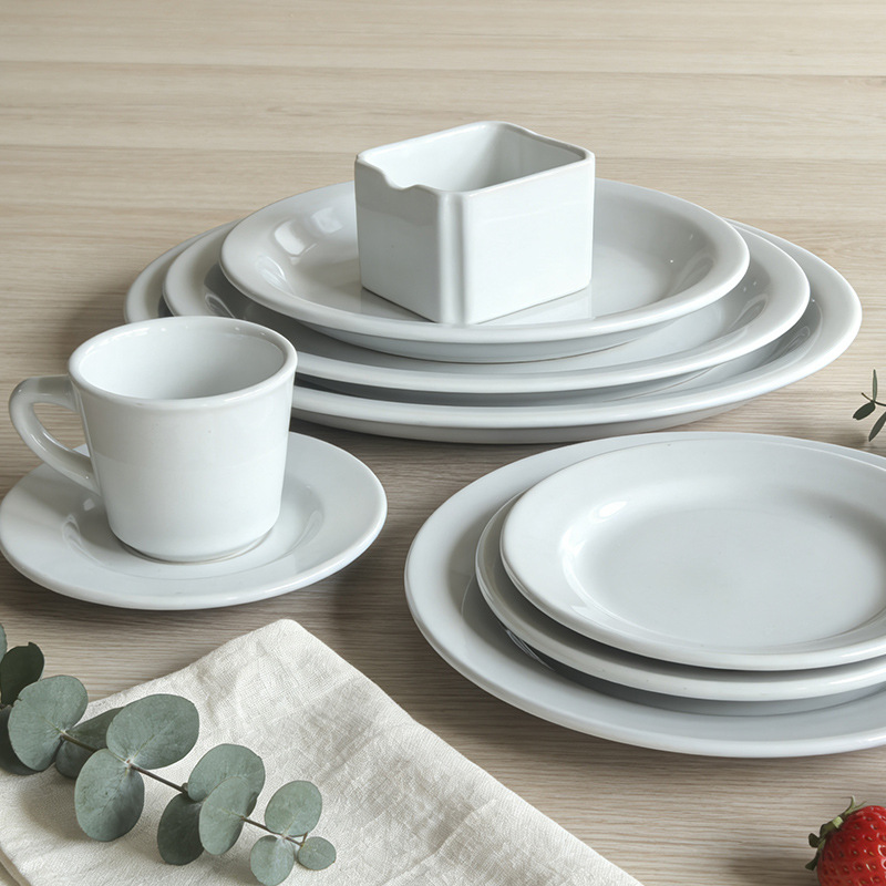 Juego de Vajilla de Cerámica de Porcelana, Esmaltado Blanco, Color Sólido, para Hotel, Restaurante y Hogar image 3