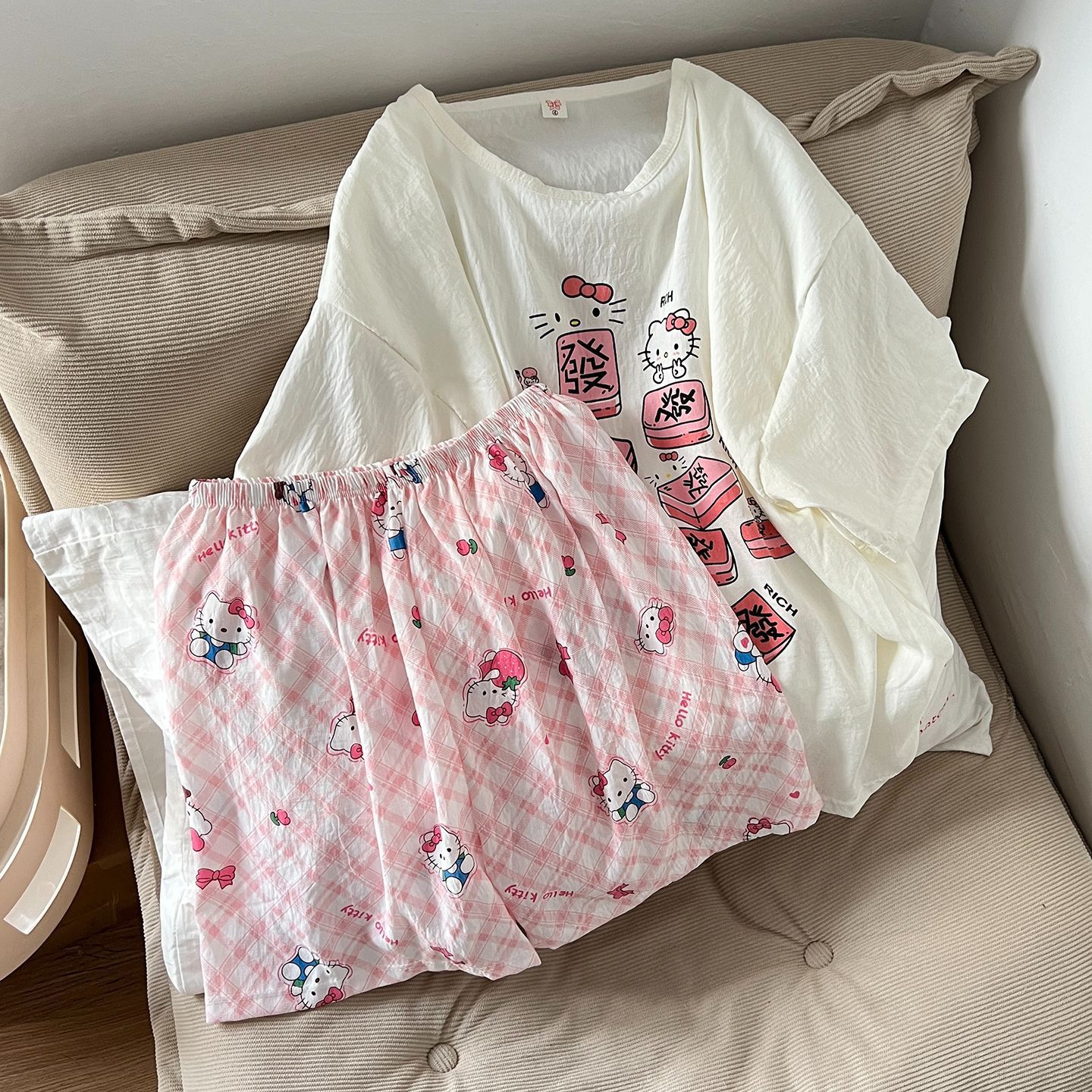 Venta al por mayor transfronteriza de pijamas con almohadillas para el pecho para mujeres pantalones cortos de manga corta de verano, lindo traje de servicio a domicilio coreano, nube de algodón