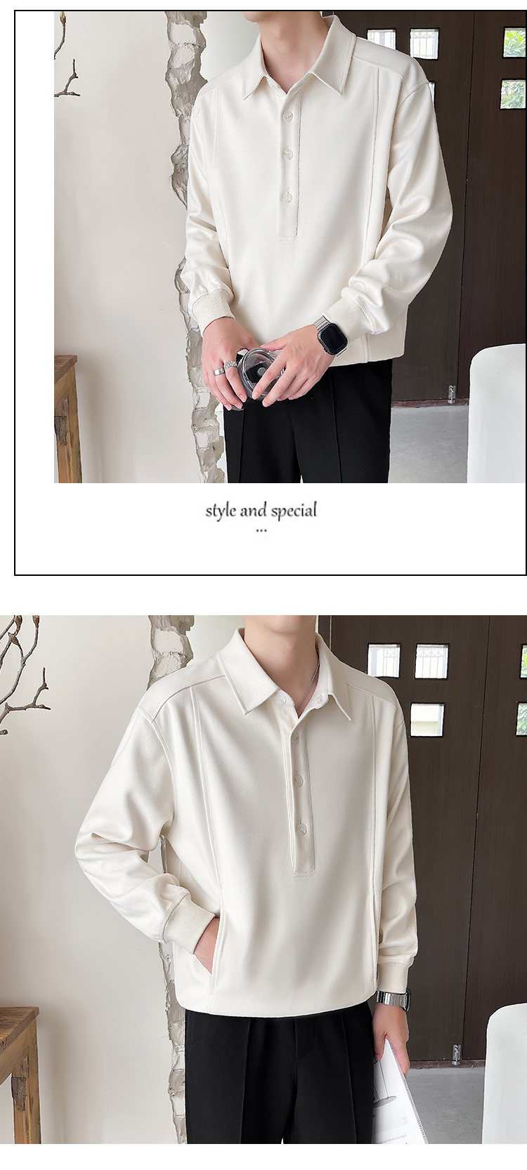 Jesenski in zimski priložnostni enobarvni pulover s kapuco in reverjem za moške_voghion.com