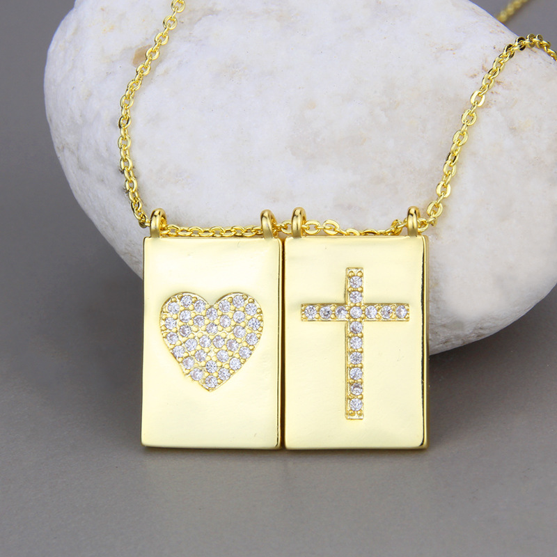 Square White Zirconium Heart-shaped Cross Necklace display picture 6