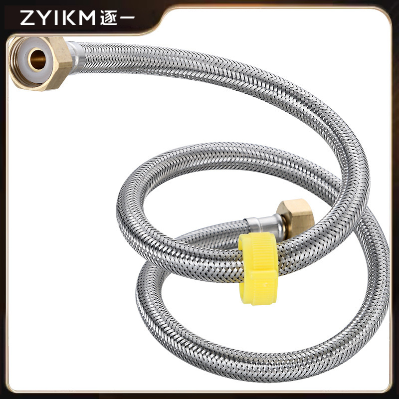 Cuatro puntos de doble cabeza de acero inoxidable manguera tejida inodoro de alta presión a prueba de explosiones tubería de entrada grifo de agua caliente y fría tubería de entrada