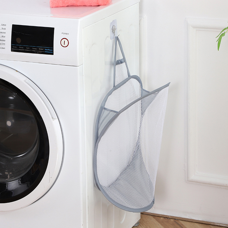 Foldable Wall-Mounted Large Household Mesh Laundry Basket Wholesale Punch-Free Dirty Clothes Storage Bin
