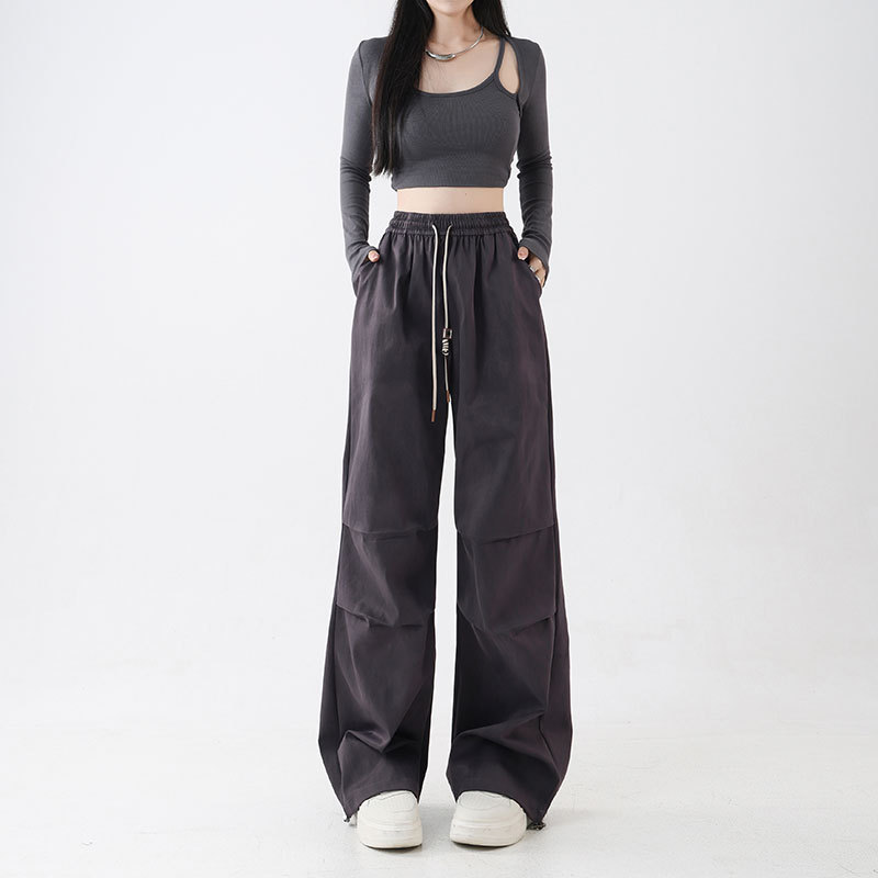 American-Style Work Pants for Women, Spring and Autumn 2026 New High-Waisted Wide-Leg Drawstring Loose-Fitting Jogger Hiking Sports Pants