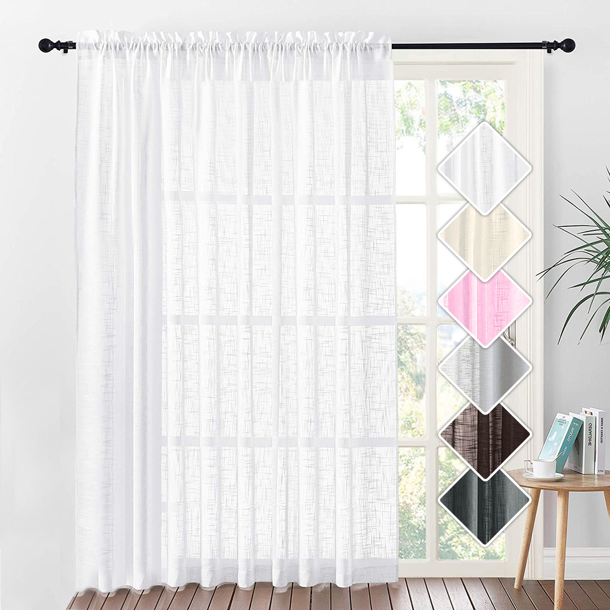 Amazon transfronterizo de color sólido gran abdomen de cáñamo pantalla de ventana de barra de presión de línea cortina de sala de estar terminada TEMU venta spot