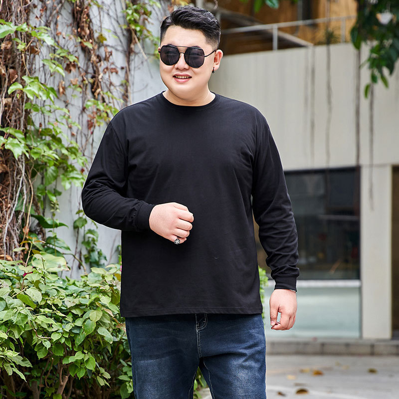 Spring and Autumn Thin Plus-Size Men's Long-Sleeve T-Shirt Base Shirt Round Neck Sports 180g 26-Count Combed Versatile