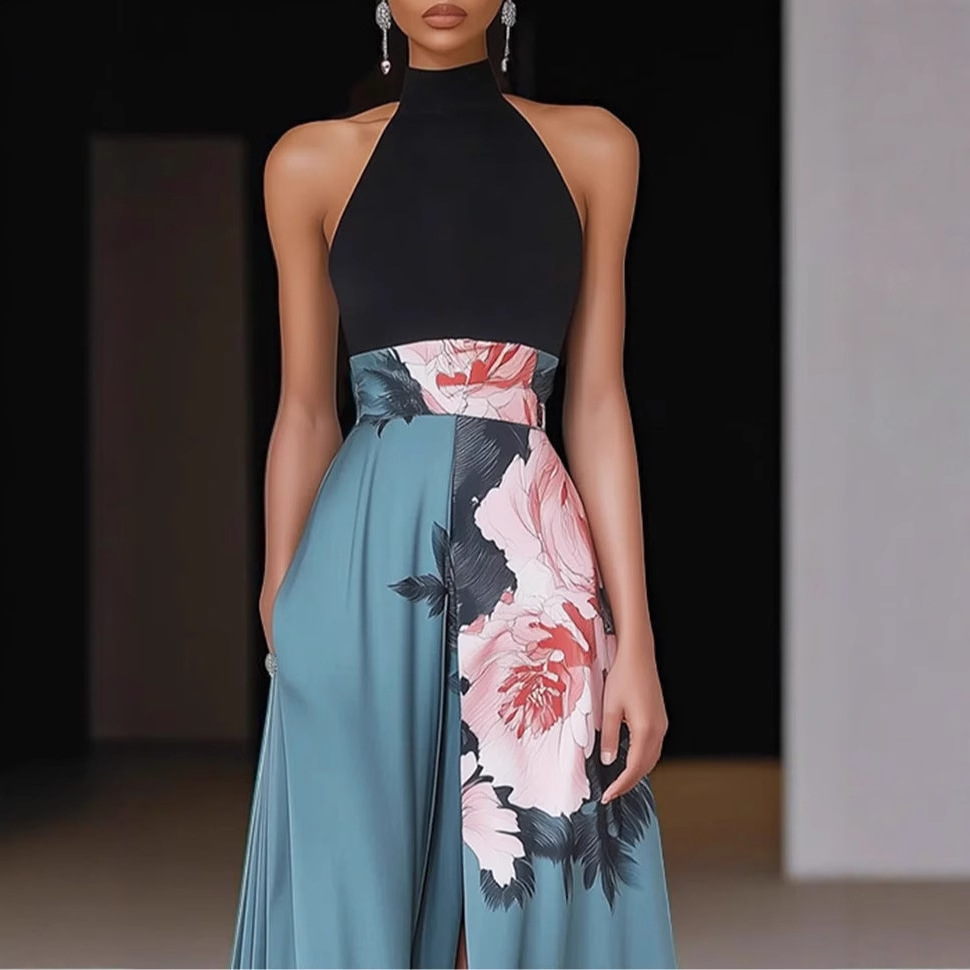 Women's Sleeveless Vests Digital Print Dresses Long Gowns_ecoleips.com