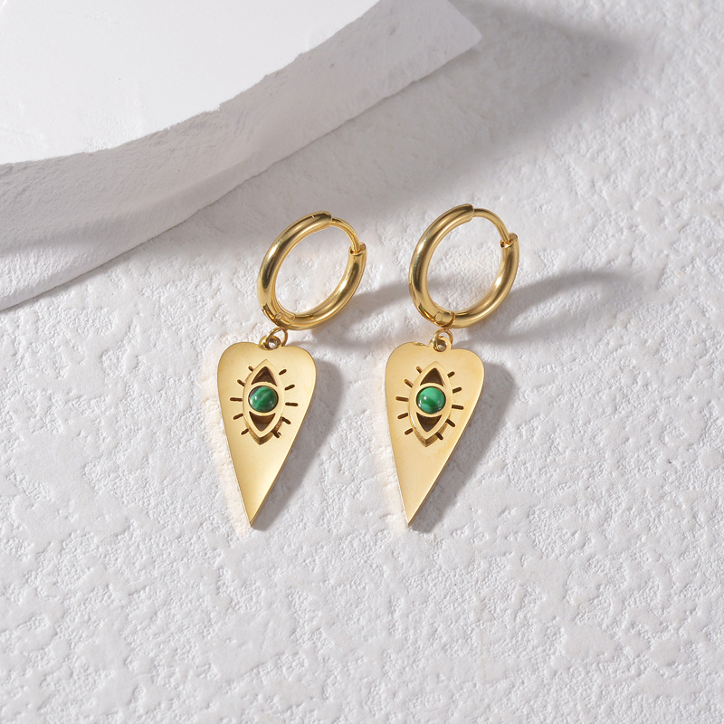 1 Pair Retro French Style Devil'S Eye Heart Shape Plating Inlay 304 Stainless Steel Natural Stone 18K Gold Plated Drop Earrings display picture 1