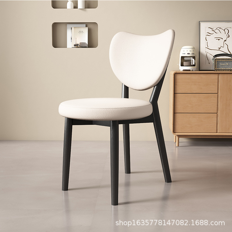 Silla de comedor de madera sólida retro nórdica, silla de comedor moderna y simple, respaldo de cuero suave, taburete de comedor de hotel antiguo