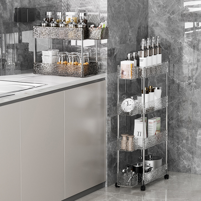 Estante de almacenamiento de baño Carro de baño cosméticos rack de almacenamiento brecha de piso multi-funcional multi-capa rack de almacenamiento image 3