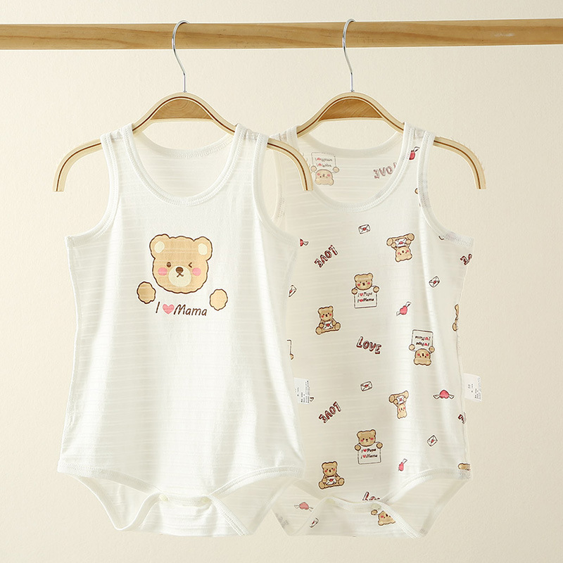 Two Mom and Dad summer Little Bear Vest Pack men and women baby Slub cotton pure cotton lovely triangle