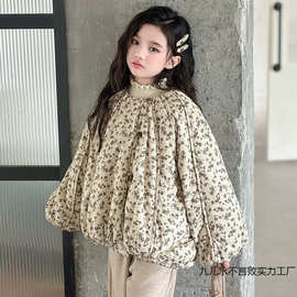 碎花棉衣女童棉服冬中大童新款洋气宝宝外套儿童加绒加厚棉袄