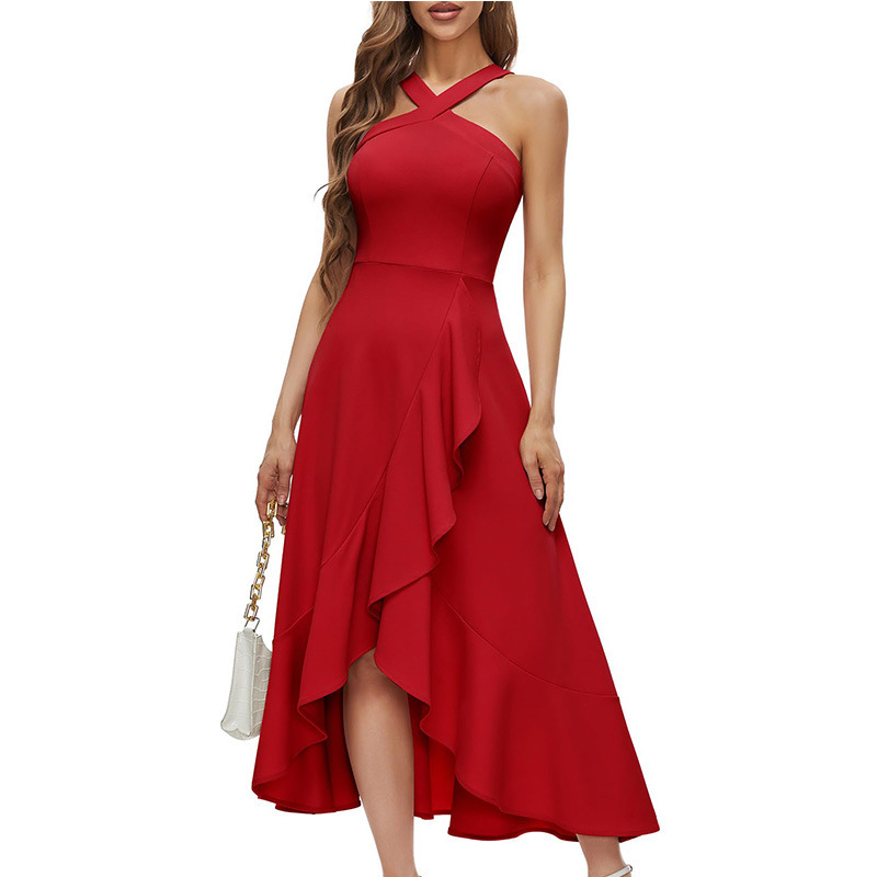 2025 European and American New Style Neck-hanging Cocktail Party Ladies Dress Ball Formal Wedding Bridesmaid Ruffled dress