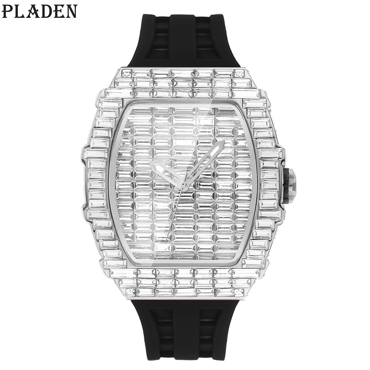 MISSFOX Watch Europe and the United States Live Explosions Barrel T Square Diamond Personalized Fashion Hip Hop Silicone Strap Watch