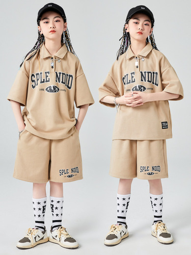 Khaki color Rapper singers hiphop costumes for girlship-hop tide suit suit boy suit children to foster cool model costumes jazz dance of the girls