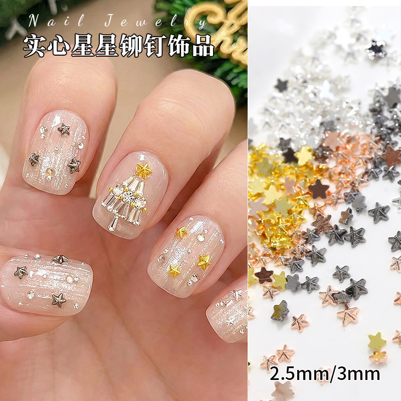 Wholesale New Five-Pointed Star Nail Art Accessories Mini Versatile Metal Alloy Star Small Flat-Bottomed Nail Decoration Rhinestones Wholesale New Five-Pointed Star Nail Art Accessories Mini Versatile Metal Alloy Star Small Flat-Bottomed Nail Decoration Rhinestones
