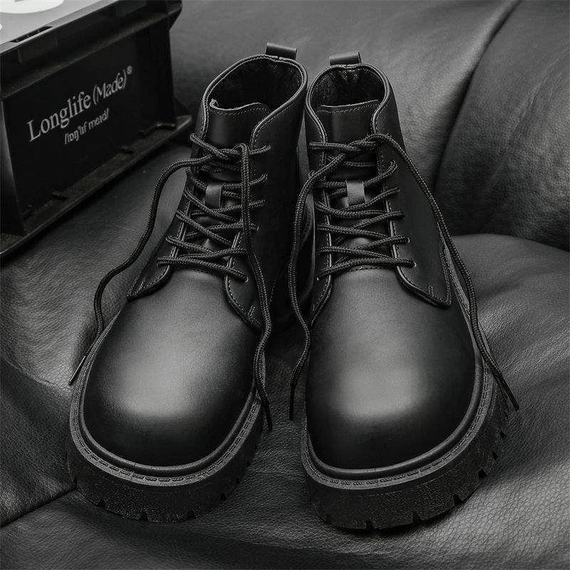 ShoeVault Derby Big Toe Martin Boots High Top British Hong Kong Style Hommes Semelle Épaisse Cuir Noir Nouvelle Hauteur Augmentant Travail_voghion.com