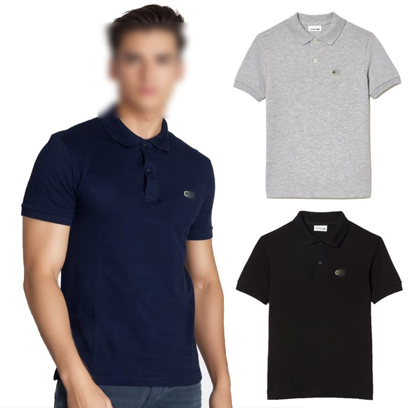 Casual Crocodile Polo Shirt for Men, Business Style, Short-Sleeve, Solid Color, Classic, Authentic Version, Small Fish Logo Embroidery Polo Shirt
