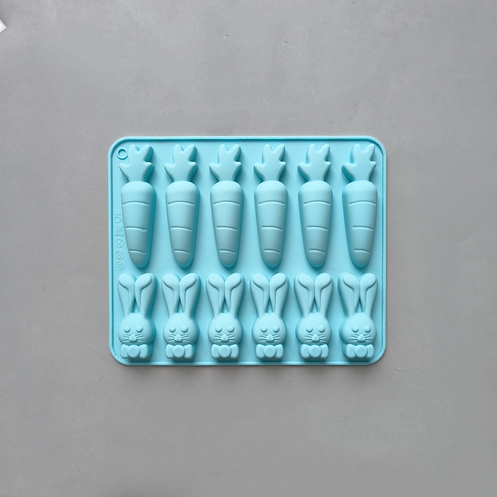 Nuevo conejo de zanahoria chocolate horneado galletas molde de silicona 3D hielo pastel decoración inserto 750
