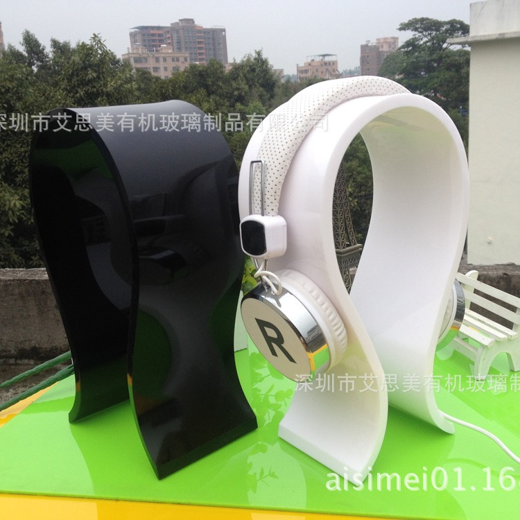 工厂零售批发出口亚克力8mm头戴式U型耳机架 亚加力黑白耳机展架