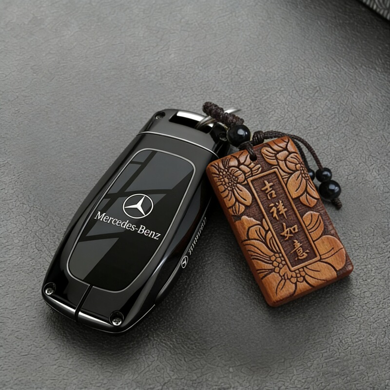 Peach Wood Carving Lotus Peace Key Chain Pendant Car Key Chain Pendant Gift Wholesale Free Engraving Logo