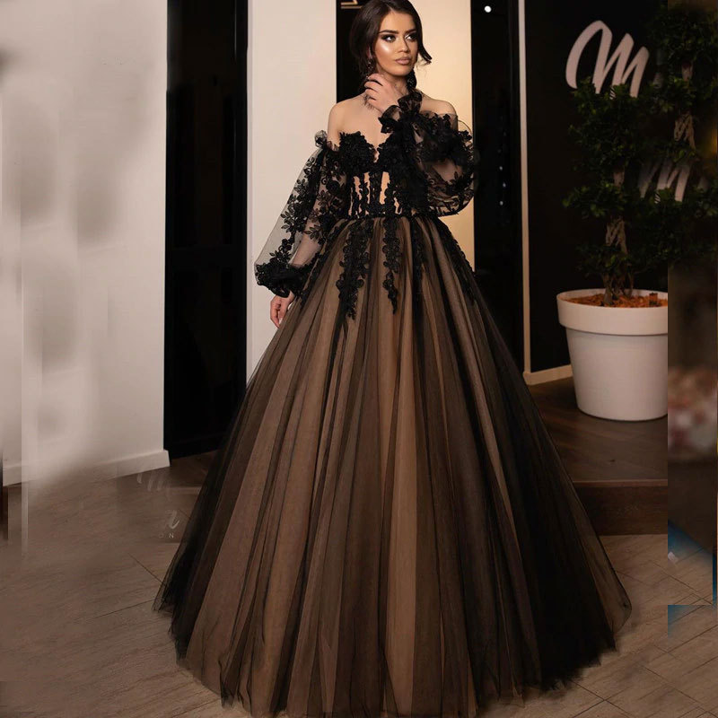 Comercio exterior de Europa y América Amazon AliExpress deseo nuevo tubo encaje negro Top burbuja temperamento manga larga adelgazamiento vestido