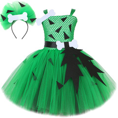 瘋狂原始人網紗連衣裙 萬聖節搞怪狗骨頭角色扮演服 女童蓬蓬裙