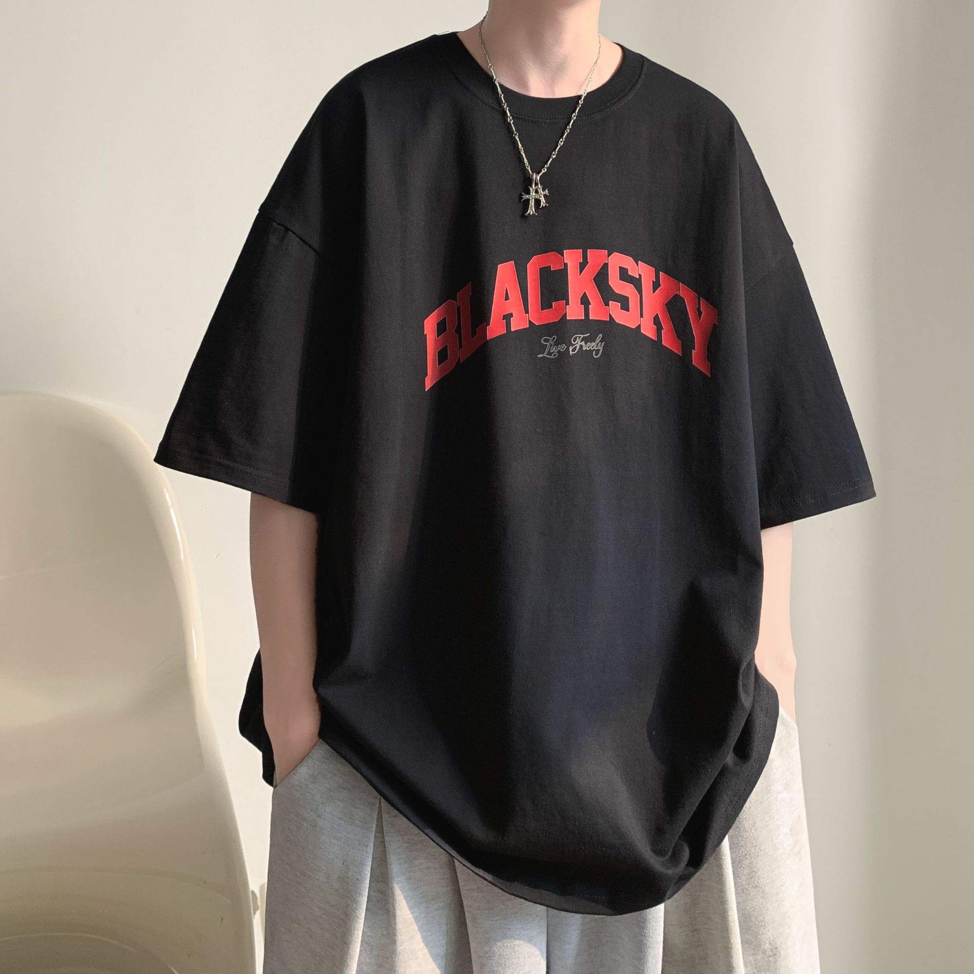 T-shirt in cotone per ragazzi e adolescenti stile retro ampio_voghion.com