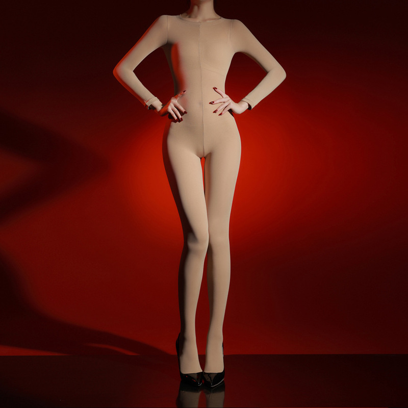 Qinghe 120D Velvet Bodysuit Plus Size Full-Body Stockings Five-Finger Sexy Tight Open-Crotch Unisex Lingerie