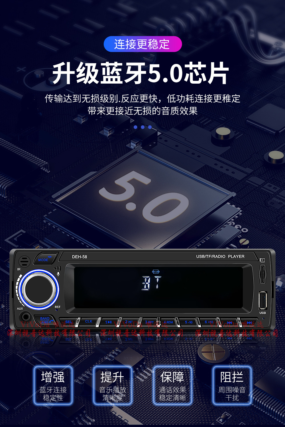 12V Car Mp3 Player Bluetooth Hands-Free Fm Car Radio U Disk Machine Card Power Off Memory Deh-58