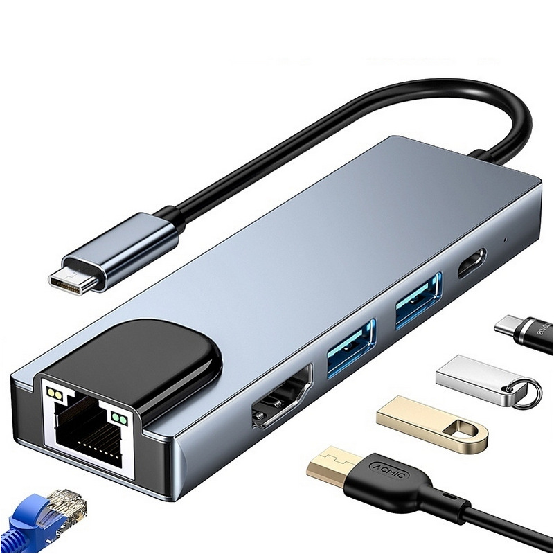 Type-C Expansion Dock Five-in-One USB 3.0 Hub Laptop Expansion Dock 100Mbps Ethernet Card + HDTV Dual-Stream