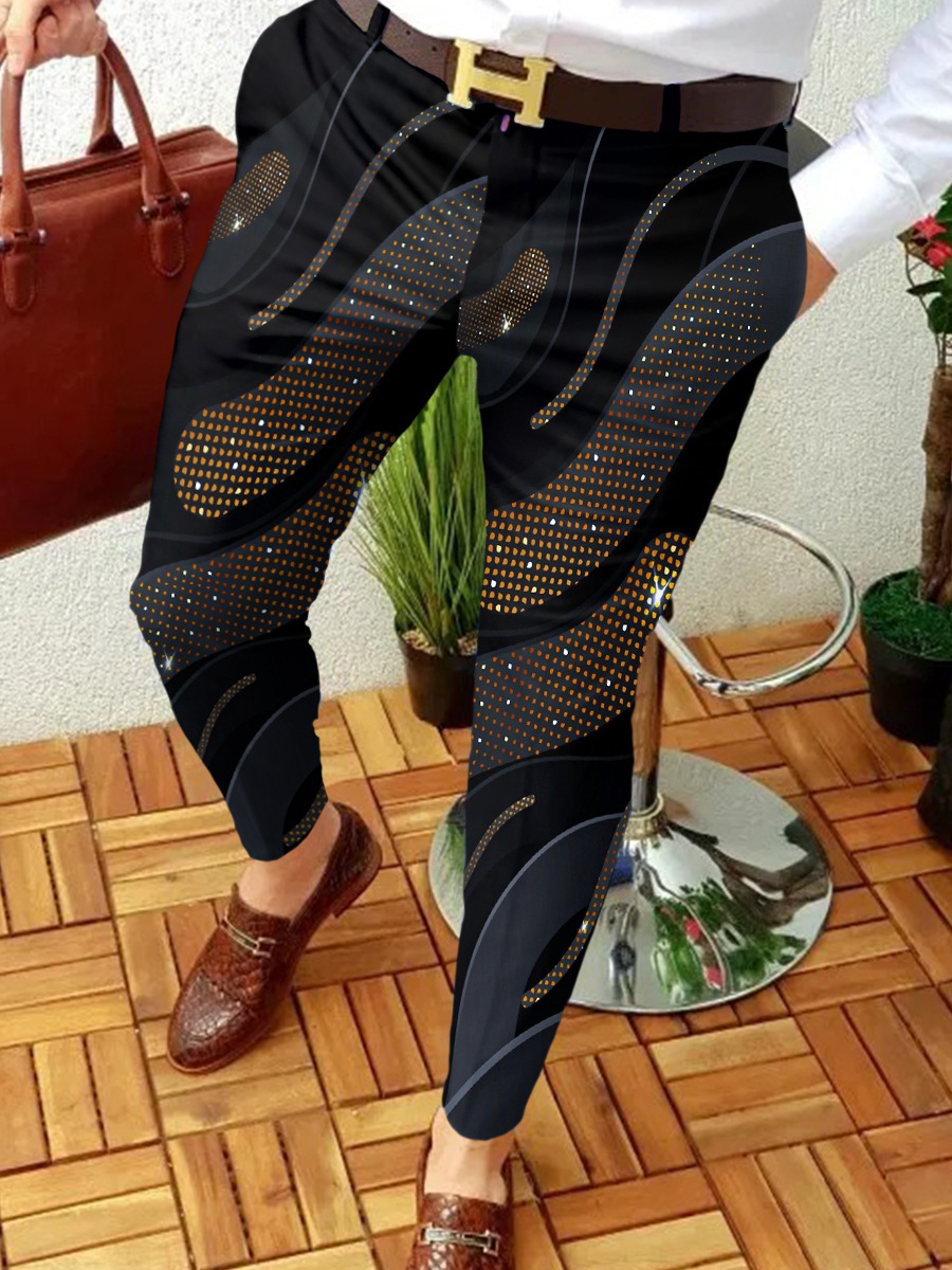 2023 estación independiente transfronteriza europea y americana nuevo patrón casual de los hombres impreso Mediados de cintura traje casual pantalones micro pantalones elásticos