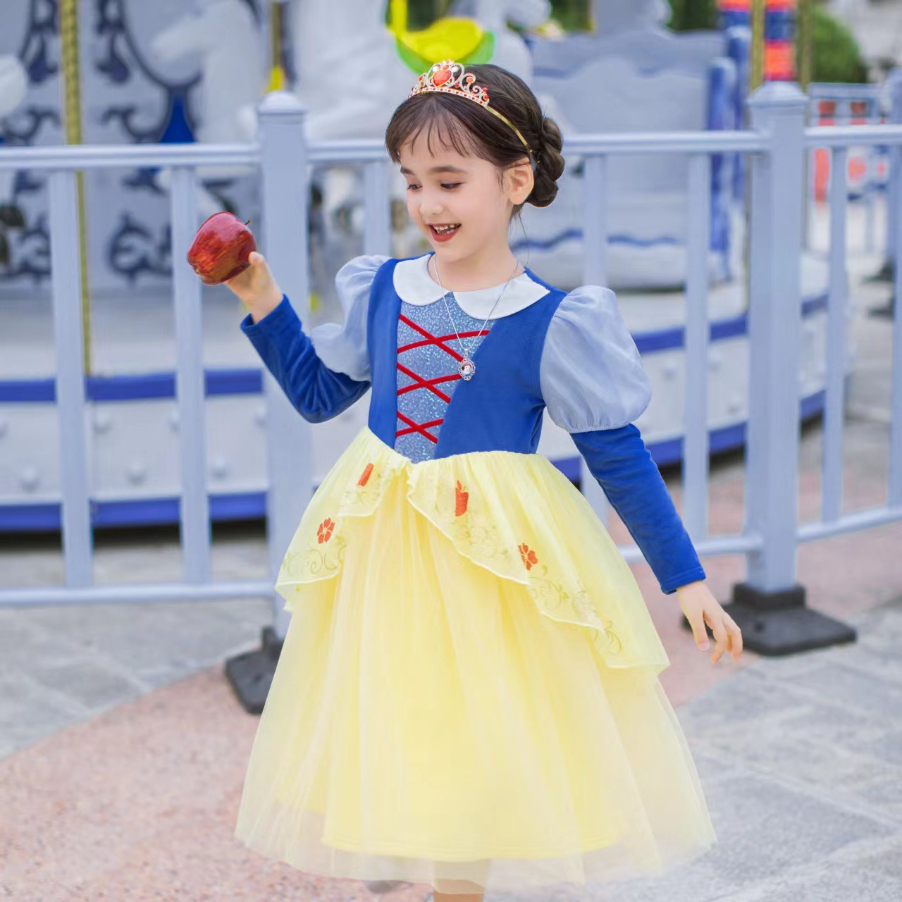 2022艾莎女王冰雪丝绒连衣裙白雪公主礼服裙爱洛公主裙装扮表演服-阿里巴巴